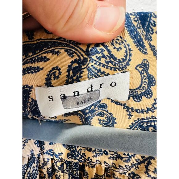 SANDRO Yellow Floral Print Deep V-Neck Airy Puffed Sleeves Midi Dress Size 40 - Picture 9 of 14